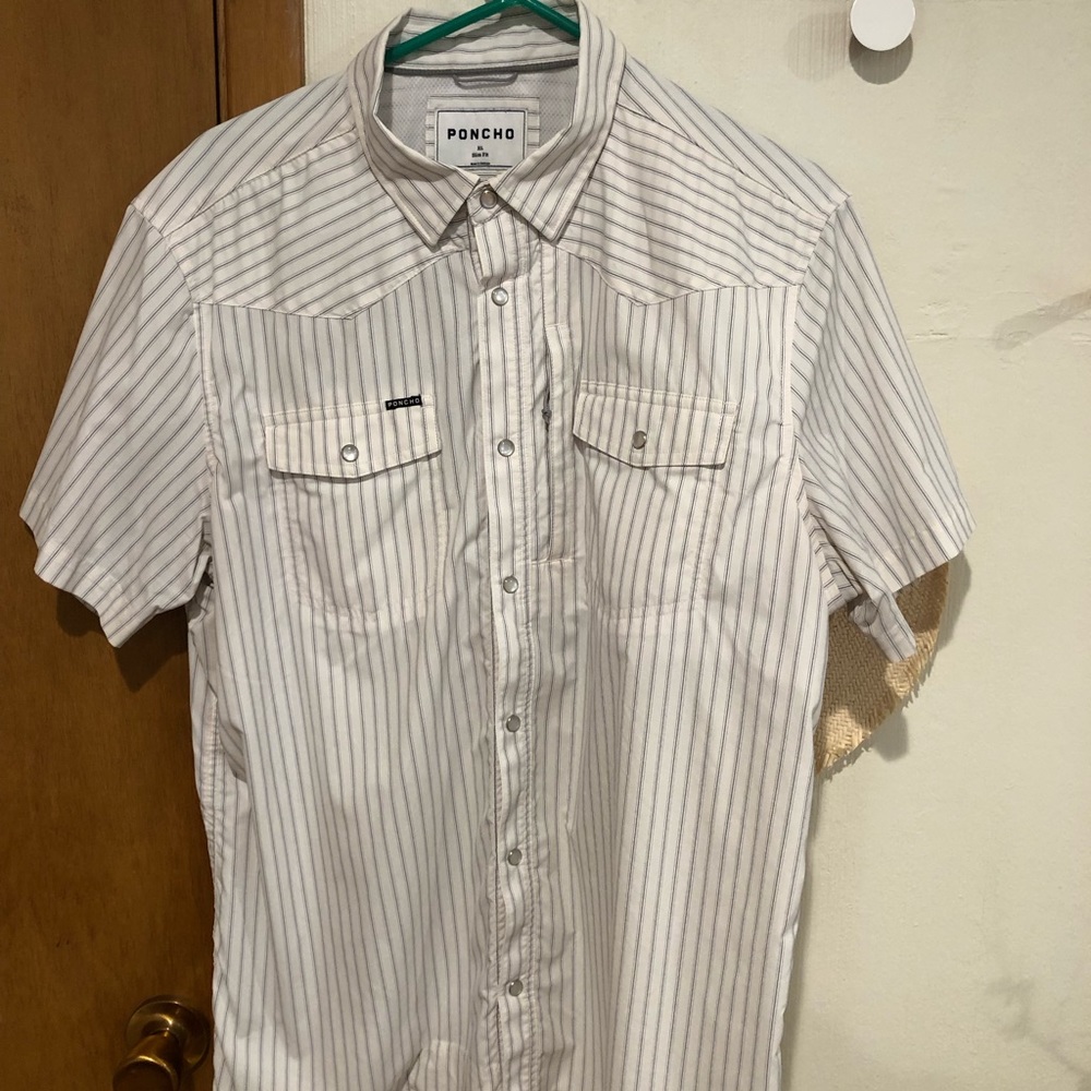 PONCHO WESTERN SHIRT THE ANGELO WHITE STRIPPED SHORT SLEVE - XL / Slim